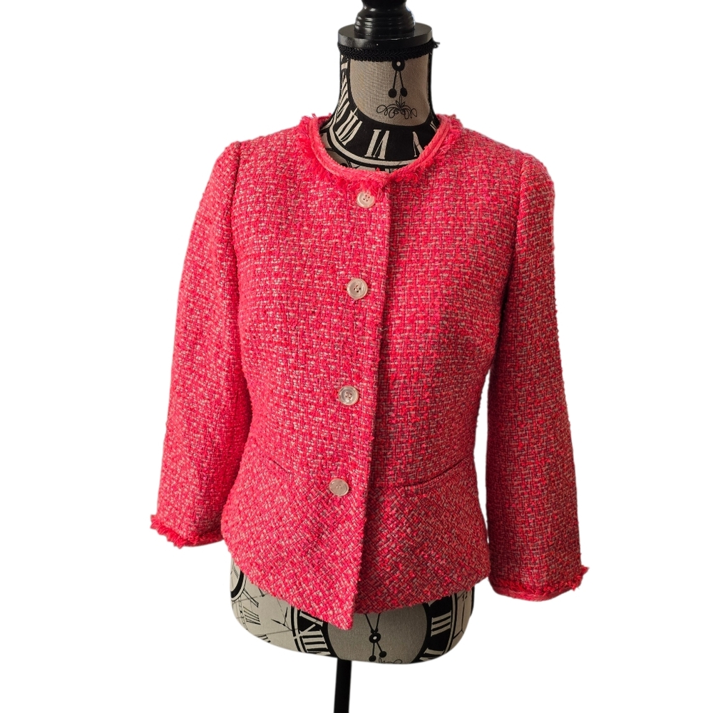 Talbots Petites Size 2P Vibrant Hot Pink Tweed Blazer